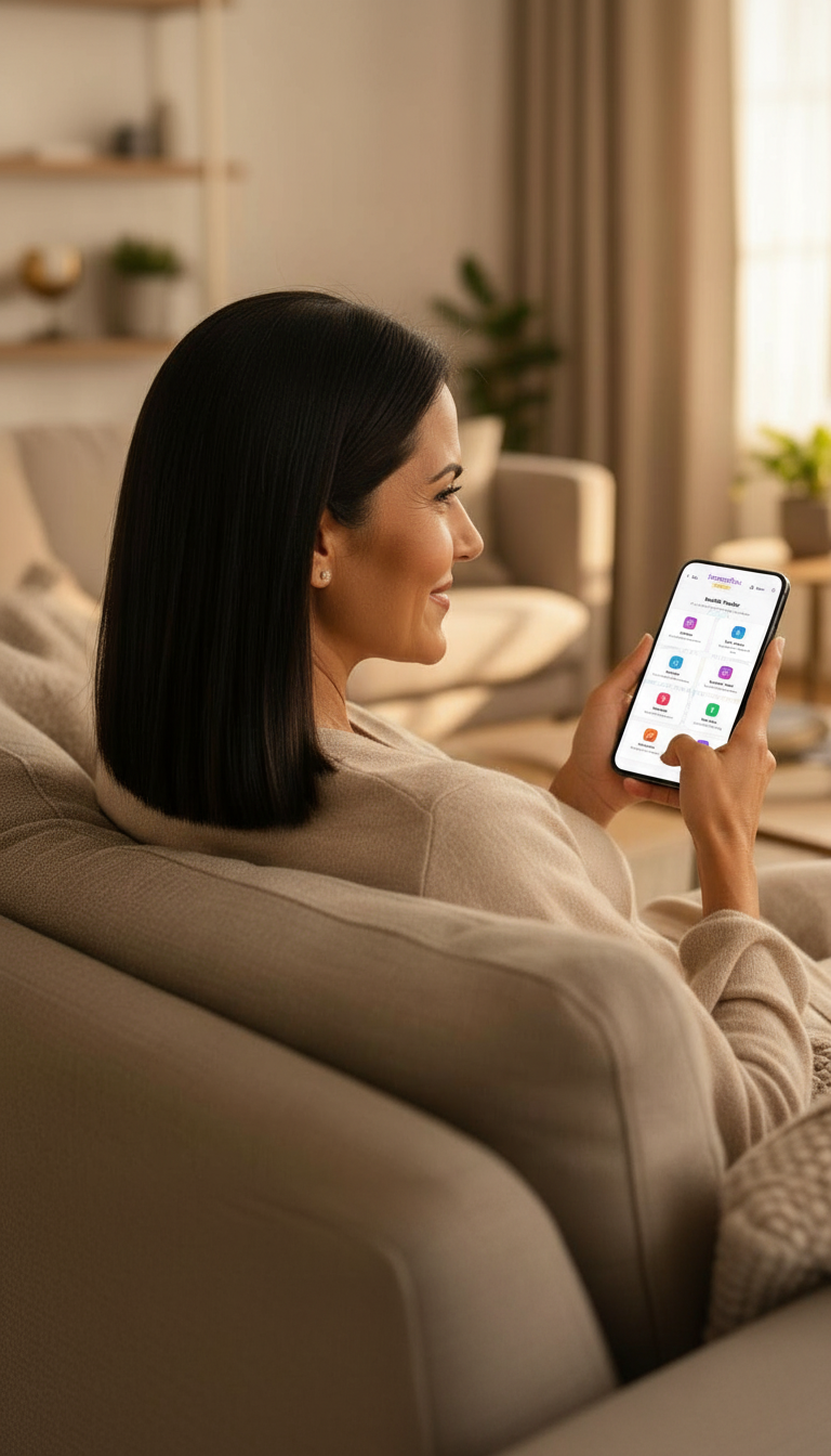 Woman in her 40s checking health tracking app